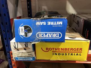 Lot 110  
            Chesterfield SR45 - Parcel Delivery Only 

                
3 X ASSORTED BUILDING ITEMS TO INCLUDE DRAPER PRECISION MITRE SAW (LOCATION: L7)