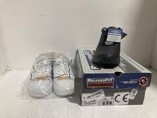 Lot 1129  
            Chesterfield SR45 - Parcel Delivery Only 

                
SKECHERS RELAXED FIT MEMORY UK SIZE 6.5 TRAINERS TO INCLUDE WHITE UK SIZE 6.5 TRA...