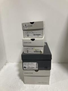 Lot 1133  
            Chesterfield SR45 - Parcel Delivery Only 

                
4 X ASSORTED FOOTWEAR TO INCLUDE GEOX UK SIZE 7.5 BLACK PATENT LEATHER LOAFERS (L...