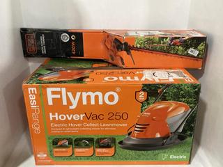 Lot 1171  
            Chesterfield SR45 - Parcel Delivery Only 

                
FLYMO HOOVERVAC250 ELECTRIC HOVER COLLECT LAWNMOWER & BLACK + DEKCER 45CM CORDED ...