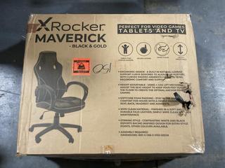 Lot 1173  
            Chesterfield SR45 - Parcel Delivery Only 

                
XROCKER MVERICK BLACK & GOLD OFFICE CHAIR (LOCATION: H5)
