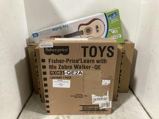 Lot 1264  
            Chesterfield SR45 - Parcel Delivery Only 

                
4 X ASSORTED CHILDRENS TOYS TO INCLUDE FISHER PRICE LEARN WITH ME ZEBRA WALKER (L...