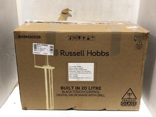 Lot 130  
            Chesterfield SR45 - Parcel Delivery Only 

                
RUSSELL HOBBS RHBM2002B BUILT IN 20 LITRE DIGITAL MICROWAVE & GRILL ORIGINAL RRP-...