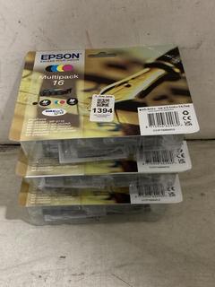 Lot 1394  
            Chesterfield SR45 - Parcel Delivery Only 

                
3 X EPSON MULTIPACK 16 INK CARTRIDGES (LOCATION: G2)