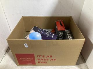 Lot 1399  
            Chesterfield SR45 - Parcel Delivery Only 

                
BOX OF ASSORTED SPORT ACCESSORIES TO INCLUDE KAYMAN 85CM EXERCISE BALL (LOCATION:...