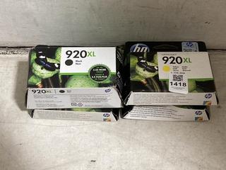 Lot 1418  
            Chesterfield SR45 - Parcel Delivery Only 

                
4 X ASSORTED HP 920XL INK CARTRIDGES TO INCLUDE 920XL BLACK INK CARTRIDGE (LOCATI...