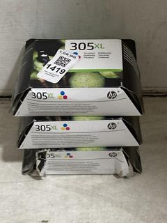 Lot 1419  
            Chesterfield SR45 - Parcel Delivery Only 

                
3 X HP 305XL TRI COLOUR INK CARTRIDGE (LOCATION: G2)
