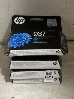 Lot 1421  
            Chesterfield SR45 - Parcel Delivery Only 

                
4 X ASSORTED PRINTER INK CARTRIDGES TO INCLUDE HP 937 CYAN HP OFFICEJET PRO PRINT...