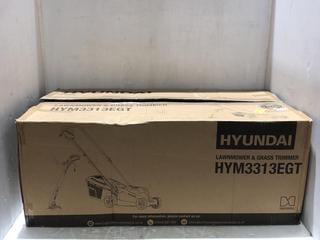 Lot 156  
            Chesterfield SR45 - Parcel Delivery Only 

                
HYUNDAI LAWNMOWER & GRASS TRIMMER HYM3313EGT ORIGINAL RRP-£100 (LOCATION: L9)