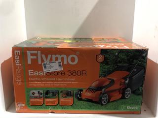 Lot 158  
            Chesterfield SR45 - Parcel Delivery Only 

                
FLYMO EASISTORE 380R ELECTRIC ROTARY LAWNMOWER ORIGINAL RRP-£140 (LOCATION: L9)