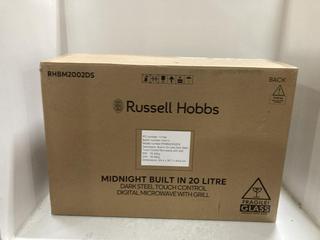 Lot 1688  
            Chesterfield SR45 - Parcel Delivery Only 

                
RUSSELL HOBBS MIDNIGHT BUILT IN 20 LITRE DARK STEEL TOUCH CONTROL DIGITAL MICROWA...