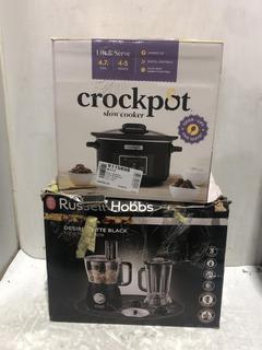 Lot 252  
            Chesterfield SR45 - Parcel Delivery Only 

                
CROCKPOT SLOW COOKER LIFT & SERVE 4.7L & RUSSELL HOBBS DESIRE MATTE BLACK FOOD PR...