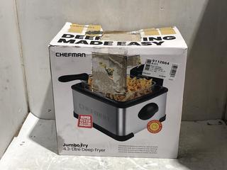 Lot 289  
            Chesterfield SR45 - Parcel Delivery Only 

                
CHEFMAN JUMBO FRY 4.3-LITRE DEEP FRYER (LOCATION: K1)
