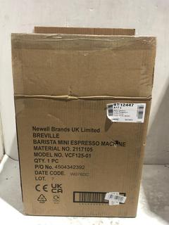Lot 291  
            Chesterfield SR45 - Parcel Delivery Only 

                
BREVILLE BARISTA MINI ESPRESSO MACHINE MACHINE ORIGINAL RRP-£200 (LOCATION: K1)