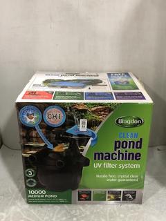 Lot 33  
            Chesterfield SR45 - Parcel Delivery Only 

                
BLAGDON CLEAN POND MACHINE 10000 UV FILTER SYSTEM ORIGINAL RRP-£220 (LOCATION: G9)