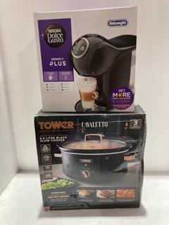 Lot 355  
            Chesterfield SR45 - Parcel Delivery Only 

                
NESCAFE DOLCE GUSTO GENIOS PLUS COFFEE MACHINE & TOWER CAVALETTO ROSE GOLD 6.5 LI...