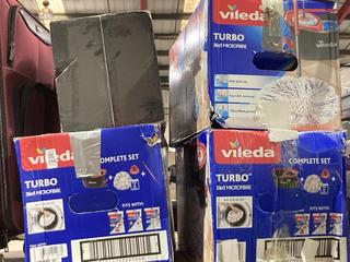 Lot 359  
            Chesterfield SR45 - Parcel Delivery Only 

                
4 X ASSORTED MOP & BUCKET SYSTEMS TO INCLUDE VILEDA TURBO 3-IN-1 MICROFIBRE MOP &...