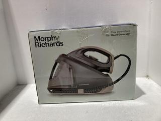 Lot 438  
            Chesterfield SR45 - Parcel Delivery Only 

                
MORPHY RICHARD EASY STEAM BLACK 1.8L STEAM GENERATOR (LOCATION: K7)