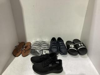 Lot 615  
            Chesterfield SR45 - Parcel Delivery Only 

                
5 X ASSORTED ADULTS BRANDED SHOES TO INCLUDE UNDER ARMOUR SLIDERS IN BLACK/WHITE ...