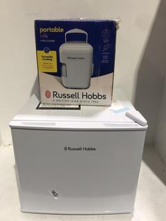 Lot 625  
            Chesterfield SR45 - Parcel Delivery Only 

                
RUSSELL HOBBS PORTABLE 4 LITRE MINI COOLER & RUSSELL HOBBS MINI WHITE FRIDGE (LOC...