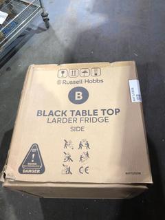 Lot 660  
            Chesterfield SR45 - Parcel Delivery Only 

                
RUSSELL HOBBS BLACK TABLE TOP LARDER FRIDGE (LOCATION: J5)