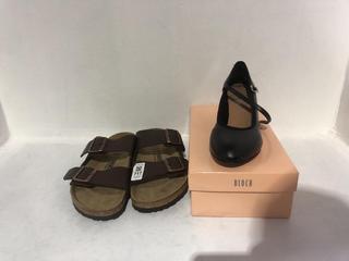 Lot 717  
            Chesterfield SR45 - Parcel Delivery Only 

                
2 X ASSORTED FOOTWEAR TO INCLUDE BIRKENSTOCK SANDELS EU 39/ UK SIZE 6 (LOCATION: J7)