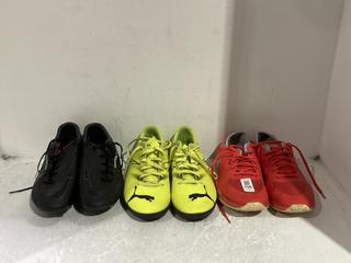 Lot 756  
            Chesterfield SR45 - Parcel Delivery Only 

                
3 X ASSORTED FOOTWEAR TO INCLUDE YELLOW PUMA ATTACANTO TT JR SOCCER TRAINING SHOE...