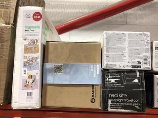 Lot 90  
            Chesterfield SR45 - Parcel Delivery Only 

                
4 X ASSORTED BABY ITEMS TO INCLUDE RED KITE TRAVEL COT (LOCATION: L6)