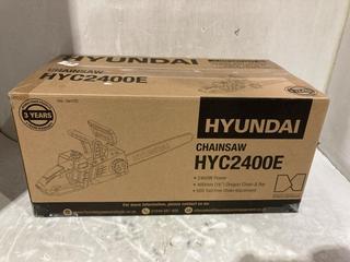 Lot 995  
            Chesterfield SR45 - Parcel Delivery Only 

                
HYUNDAI CHAINSAW HYC2400E ORIGINAL RRP-£100 (LOCATION: I7)