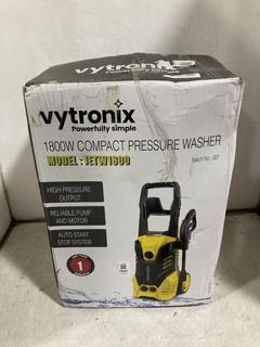 Lot 1047  
            Chesterfield SR44 - Parcel Delivery Only 

                
VYTRONIX 1800W COMPACT PRESSURE WASHER MODEL NO-JETW1800 (LOCATION: I2)