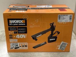Lot 1170  
            Chesterfield SR44 - Parcel Delivery Only 

                
WORX CORDLESS BLOWER/VAC/MULCHER- MODEL NO- WG583E.9 IN ORANGE/BLACK ORIGNAL ORIG...