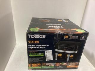 Lot 1183  
            Chesterfield SR44 - Parcel Delivery Only 

                
TOWER VIZION DUAL BASKET AIR FRYER IN BLACK - ORIGINAL RRP £120 (LOCATION: I6)