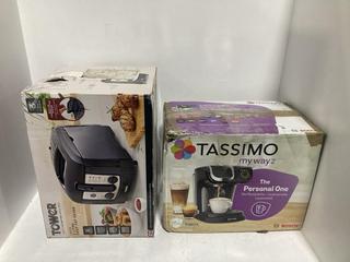 Lot 1185  
            Chesterfield SR44 - Parcel Delivery Only 

                
TASSIMO MY WAY 2 COFFEE MACHINE IN BLACK TO INCLUDE TOWER 2300W 3 LITRE DEEP FAT ...