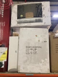 Lot 1203  
            Chesterfield SR44 - Parcel Delivery Only 

                
3 X ASSORTED HOME LIGHT TO INCLUDE OAK LIGHTING ADIKA RANGE LANTERN PENDANT (LOCA...