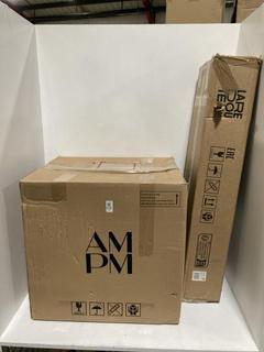 Lot 1332  
            Chesterfield SR44 - Parcel Delivery Only 

                
KUNDA RECTANGULAR WOVEN REED BASKET TO INCLUDE HIBA SOLID OAK WALL SHELF 80CM (GO...