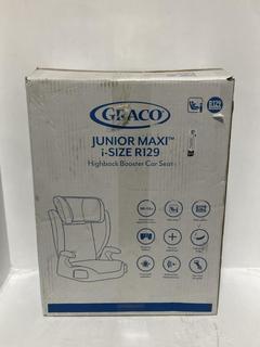 Lot 1355  
            Chesterfield SR44 - Parcel Delivery Only 

                
GRACO JUNIOR MAXI I-SIZE R129 HIGHBACK BOOSTER CAR SEAT (LOCATION: H5)
