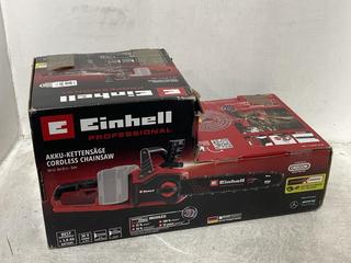 Lot 1387  
            Chesterfield SR44 - Parcel Delivery Only 

                
EINHELL PROFESSIONAL CORDLESS CHAINSAW- MODEL NO- GP-LC-36/35 LI- SOLO- COLOUR RE...