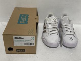 Lot 1416  
            Chesterfield SR44 - Parcel Delivery Only 

                
ADIDAS WHITE/SILVER TRAINERS- UK SIZE 3.5 (LOCATION: H7)