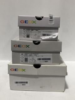 Lot 1447  
            Chesterfield SR44 - Parcel Delivery Only 

                
3 X ASSORTED GEOX KIDS SHOES TO INCLUDE GEOX J SANDALS IN DARK PINK UK SIZE 9 (LO...