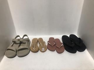 Lot 1468  
            Chesterfield SR44 - Parcel Delivery Only 

                
4 X ASSORTED WOMENS SHOES TO INCLUDE NCAI TOE-POST FLIP FLOPS IN PINK UK SIZE 4.5...