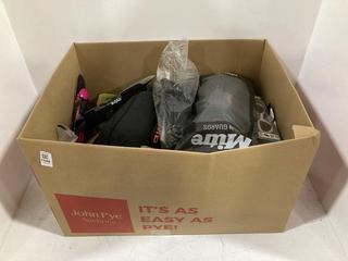 Lot 1549  
            Chesterfield SR44 - Parcel Delivery Only 

                
BOX OF ASSORTED SPORTS ITEMS TO INCLUDE MITRE MERCURY DURABLE SOCK IN BLACK UK SI...