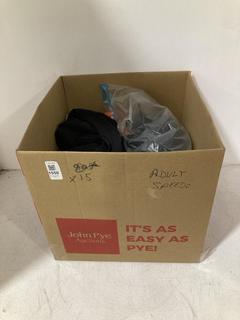 Lot 1550  
            Chesterfield SR44 - Parcel Delivery Only 

                
15 X ASSORTED ADULTS SPEEDO SWIMWEAR TO INCLUDE SPEEDO FULL BODY SWIMSUIT IN BLAC...