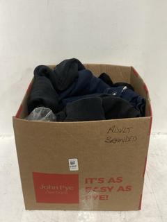 Lot 1557  
            Chesterfield SR44 - Parcel Delivery Only 

                
BOX OF ASSORTED BRANDING CLOTHING TO INCLUDE NIKE HOODIE IN BLACK SIZE L (LOCATIO...