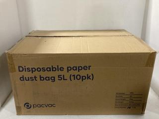Lot 1659  
            Chesterfield SR44 - Parcel Delivery Only 

                
PRAVAC DISPOSABLE PAPER DUST BAGS 5L (LOCATION: G5)