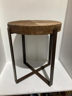 Lot 659  
            Chesterfield SR44 - Parcel Delivery Only 

                
NKUKU CHAKALA WOODEN SIDE TABLE - RECLAIMED WOOD & IRON - APPROX 60 X 45-55CM (DI...