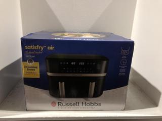 Lot 742  
            Chesterfield SR44 - Parcel Delivery Only 

                
RUSSELL HOBBS SATISFRY DUAL BASKET AIR FRYER 9L MODEL NO. - 27680 - ORIGINAL RRP ...