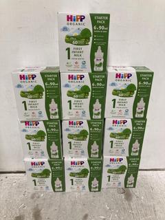 Lot 996  
            Chesterfield SR44 - Parcel Delivery Only 

                
10 X HIPP ORGANIC 1 FIRST INFANT MILK STARTER PACK (6 X 90ML) BBE DEC 2025 TOTAL ...