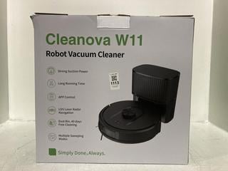 Lot 1113  
            Chesterfield SR47 - Parcel Delivery Only 

                
CLEANOVA W11 ROBOT VACUUM CLEANER. (LOCATION: I8)