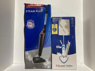 Lot 1118  
            Chesterfield SR47 - Parcel Delivery Only 

                
RUSSELL HOBBS STEAM & CLEAN LIGHTWEIGHT STEAM MOP TO INCLUDE VILEDA STEAM PLUS ST...