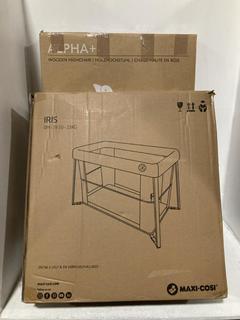 Lot 1162  
            Chesterfield SR47 - Parcel Delivery Only 

                
MAXI COSI IRIS TRAVEL COT TO INCLUDE HAUCK ALPHA PLUS HIGHCHAIR (LOCATION: I5)
